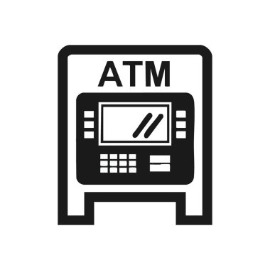 Otomatik Teller Makinesi Sembolü. Erişilebilir finans ve modern bankacılığı temsil eden temiz bir nakit bankası grafiği. Dijital işlemleri ve parasal hizmetleri resmetmek için ideal.