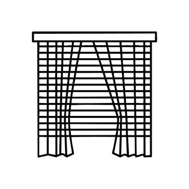 Basit pencere perdeleri ve perdeler. Zarif grafik yan panelleri olan oda örtülerini tasvir ediyor. Bu ev donanımı ışık yönetmeliğini, özel bir ambiyansı ya da dışarıdaki gizli bir manzarayı iletir..