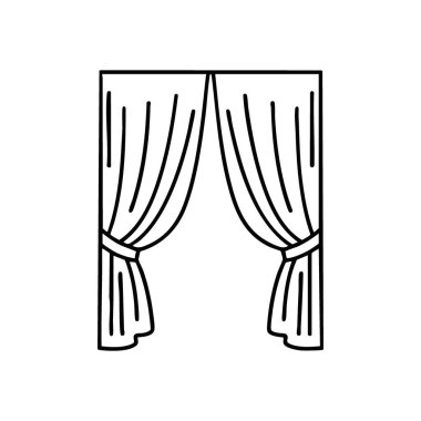 Dramatik Sahne Silueti Örtüyor. Zarif kumaş asma sanatının temiz grafik çalışması açık kaldı. Mahremiyeti, davetkar girişi ya da bir şovun büyük açılışını simgeler..