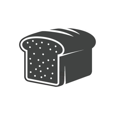 Besleyici Ekmek Sembolü. Kesik bir somunu tasvir eden minimalist bir grafik. Bu sağlıklı tasarım konfor, ev ve temel günlük besin duygularını iletir..