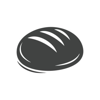Minimalist Ekmek Ekmeği Grafiği. Siyah üzerine izole edilmiş, beyaz çizgili, açık gri renkli bir sanat eseri. Bu tasarım temel besin ve ev sıcaklığını sembolize eder. Mutfak temaları için mükemmel.