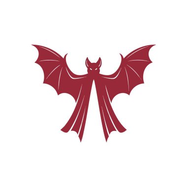 Uğursuz Kızıl Yarasa Vampir Tasarımı. Siyahın üzerinde parlayan gözleri olan korkutucu, kırmızı bir gece varlığı. Bu soyut sembol korku, gotik fantezi ve ürkütücü temaları çağrıştırıyor..