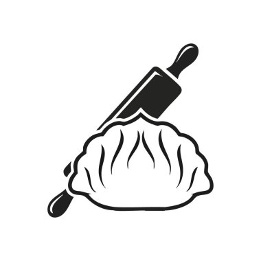 El yapımı hamur tatlısı ve Roller Image. Bu minimalist grafik, fırın aletli lezzetli bir hamur işi tasvir ediyor. Geleneksel mutfağı, mutfak sanatını ve konforu sembolize eder..