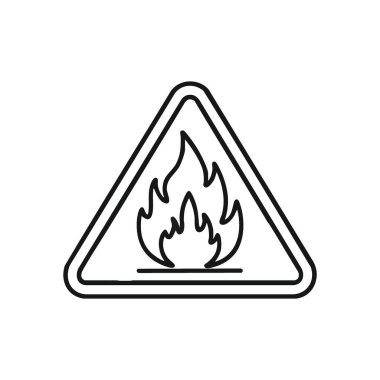 Yangın Tehlike Uyarı Simgesi Simgesi. Beyaz bir grafik, üçgen alarm amblemi içinde alevli bir ateş tasvir eder. Bu tek renkli görüntü tehlike, ihtiyat ve yanıcı risk taşır..