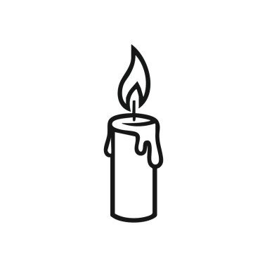 Yanan Mum Minimalist Simgesi. Parlayan bir parafin sütunu tasvir eden çarpıcı bir monokrom grafiği, ışıldayan alevi huzur, kutlama ve hatıra hissi uyandırıyor..
