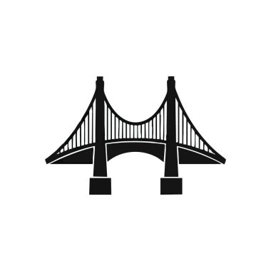 Minimalist Köprü Simgesi. İkonik süspansiyon yapısının temiz çizgisi. Bu grafik, modern tasarım için ideal bağlantıyı, ilerlemeyi ve bölünmeleri sembolize eder..