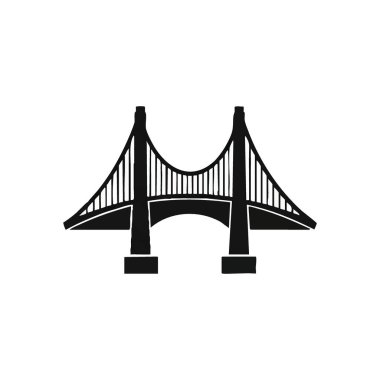 Asgari Askılık Köprüsü Simgesi. Monokromda yapısal bir açıklığın temiz grafik tasviri. Tasarım projeleri için bağlantı, güç ve mimari zarafet sunar.