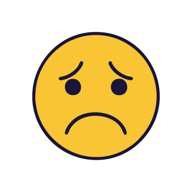 Üzgün Sarı Surat Simgesi. Bu dijital illüstrasyon, alt üst olmuş ağızlı sarı dairesel bir sembol tasvir ediyor. Karanlık bir arkaplana karşı mutsuzluk, üzüntü ve hayal kırıklığını ifade ediyor..