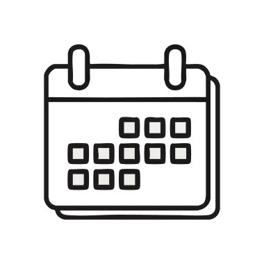 Modern Takvim Zamanlama Simgesi. Bu minimalist ajanda grafiği sistematik organizasyonu ve etkili olay planlamasını görselleştirir. Yaklaşan tarih ve atamaları temsil eder.