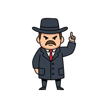 İşadamı Katı Uyarı Hareketi. Güçlü bir erkeğin resmi giysiler ve el hareketleriyle süslü bir fötr şapka giymesinin cesur bir örneği. Bu resim güçlü bir emir ve öğüt veriyor.,.