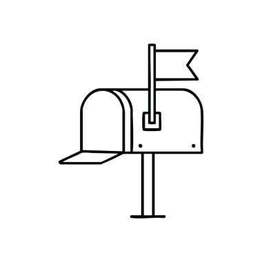 Klasik Posta Kutusu Simgesi Uyarı. Bu temiz beyaz posta kutusu amblemi yeni yazışmaları, mesaj iletimini ve güvenilir iletişim hizmetlerini sembolize eden yükseltilmiş bir sinyal içerir..