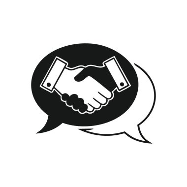 Ortaklık Diyalogu Sembolü. Konuşma baloncukları içinde başarılı bir uzlaşma ve işbirlikçi tartışmayı gösteriyor. Güven, takım çalışması ve müzakere kavramları için mükemmel..