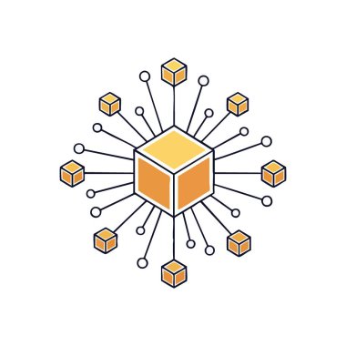 Yerel Veri Sistemi Izgarası. Çok sayıda daha küçük bileşene bağlı çekirdek bloğu içeren sağlam dağıtılmış bir ağın soyut çizimi. Güvenli bilgi paylaşımını görüntüler ve.