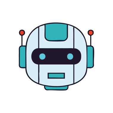 Arkadaş canlısı Dijital Robot Kafa Simgesi. Bu neşeli android çizimi yapay zekayı ve gelecekteki teknolojiyi temsil ediyor. Yenilikçi çözümler ve modern kavramlar için mükemmel.