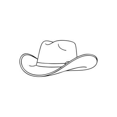 Klasik Western Hat Outline. Geleneksel bir Stetson 'un zarif beyaz hatları. Bu ikonik başlık öncü ruhu, macerayı ve Amerikan sınırının kalıcı mirasını simgeliyor..