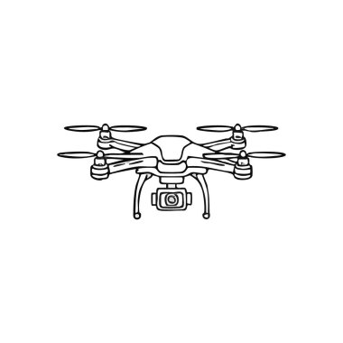 Modern Hava Quadcopter Cihazı. Entegre kameralı son model bir dronun şık bir tasviri. Yenilik, hava perspektifi ve uzaktan gözlemlerin geleceğini somutlaştırır..