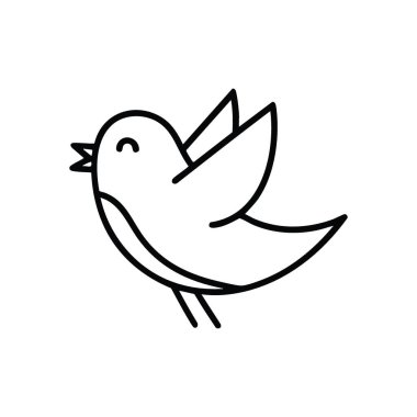 Neşeli Küçük Kuş Sembolü. Karanlık bir zemin üzerinde uçan neşeli beyaz bir kuş, mutluluk, iletişim ve özgürlük taşıyor. Bu minimalist grafik şarkı öneriyor.