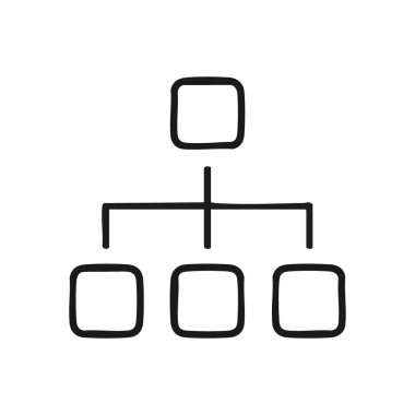 Organizasyon Hiyerarşisi Doodle. Minimalist tasarım, bağlı elementlerle kavramsal bir yapıya sahiptir. Bu görsel taşıma düzen, ilişkiler ve ardışık adımlar.