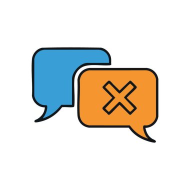 Reddedilmiş Mesaj Simgesi. Konuşma kopukluğunun grafiksel çizelgesi, X işaretli bir konuşma balonunun reddedilmiş ya da geçersiz iletimi.