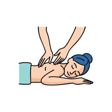 Sırt masajı terapisi. Barışçıl bir kadının rahatlatıcı bir sırt tedavisiyle ilgili tasvir. Bu resim huzuru, refahı ve terapötik özbakımını sembolize eder..