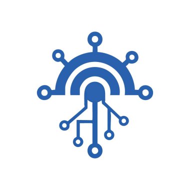 Dijital Bağlantı Sembolü. Modern teknolojiyi, veri akışını ve akıllı ağı gösteren, siyah üzerine soyut bir mavi tasarım. Yenilik ve küresel ulaşımı temsil eder.
