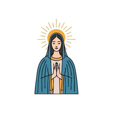 Kutsal Rahibe Dua Simgesi. Kutsal Bakire 'nin görselleştirilmiş tasviri. Parlak bir havası var. Elleri yalvarmak için birleşmiş. İnancı, umudu ve saygıyı simgeler..