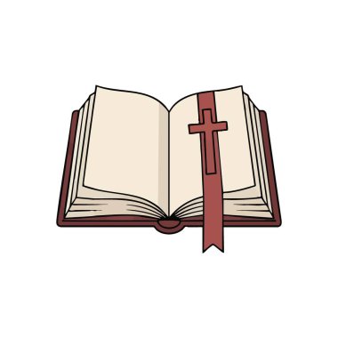Christian Cross 'la İncil' i açın. Bu kutsal işaretli kutsal kitap inancı, umudu ve ruhani rehberliği simgeliyor. Sadakatin ve dini eğitimin simgesi..
