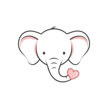 Pembe Kalpli Şirin Fil Simgesi. Büyük kulaklı, dost canlısı bir yüz sergileyen sevimli bir yaratık çizimi, gövdesindeki tatlı bir allık amblemiyle bağlılığını ifade ediyor..