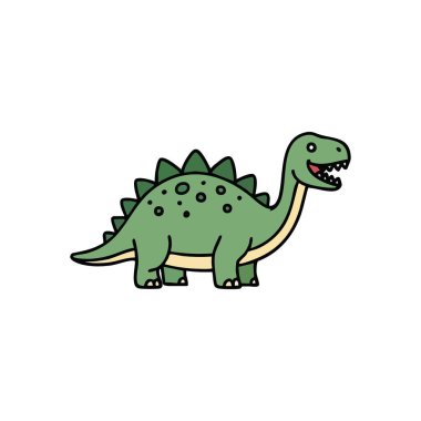 Oyuncu Yeşil Dinazor Tasarımı. Neşeli bir ifadeyle sevimli tarih öncesi yaratık grafiği, çocuk projeleri için mükemmel, eğitici materyaller, ya da eğlenceli markalaşma. Basit ve büyüleyici..