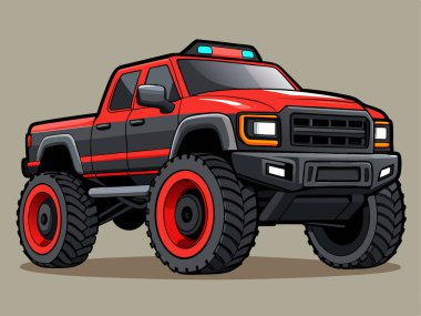 Red and Black Pickup Truck Illustration  Off-Road Vehicle Rugged Design Lifted Truck Adventure Car Automotive Graphic clipart