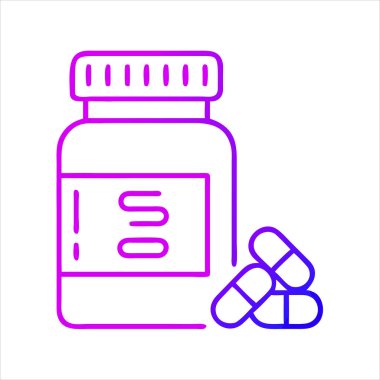 Medicine Pill Bottle Icon - Modern Gradient Outline of Supplement Container with Capsules clipart