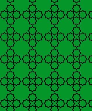 Yeşil arka planda siyah çizgiler içeren karmaşık bir geometrik desen. Bu kusursuz tasarım simetriyi ve karmaşıklığı çağrıştırıyor, onu sanatsal projeler ve dijital arkaplanlar için ideal kılıyor..