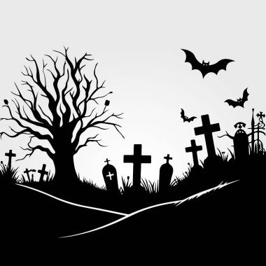 Cadılar Bayramı Perili ve Korkunç Hayalet Evi Siluet Vektörü illüstrasyonu