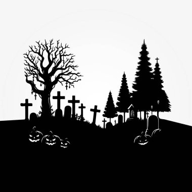 Cadılar Bayramı Perili ve Korkunç Hayalet Evi Siluet Vektörü illüstrasyonu