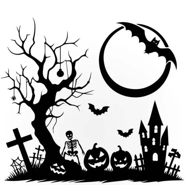Cadılar Bayramı Perili ve Korkunç Hayalet Evi Siluet Vektörü illüstrasyonu