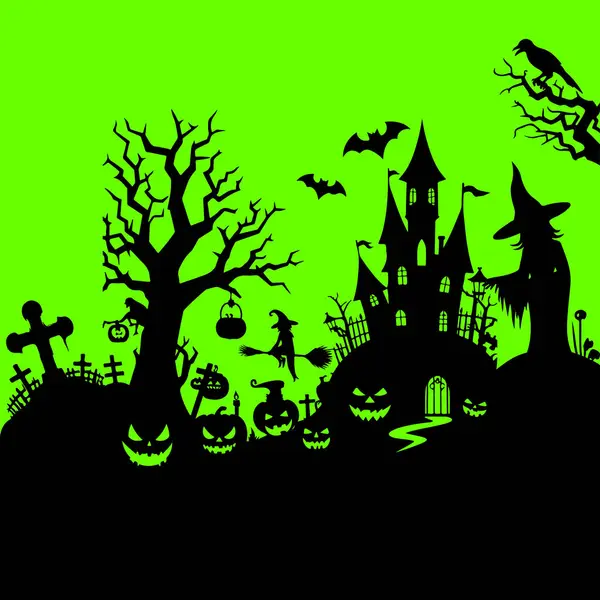 Cadılar Bayramı Perili ve Korkunç Hayalet Evi Siluet Vektörü illüstrasyonu