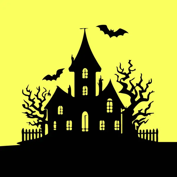 Cadılar Bayramı Perili ve Korkunç Hayalet Evi Siluet Vektörü illüstrasyonu