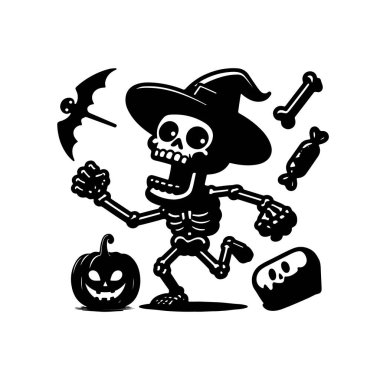 Büyük Korku Cadılar Bayramı Siluetleri Beyaz Arkaplan üzerinde Simge Vektör illüstrasyonu.