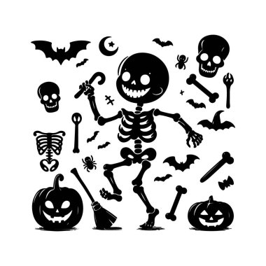 Büyük Korku Cadılar Bayramı Siluetleri Beyaz Arkaplan üzerinde Simge Vektör illüstrasyonu.