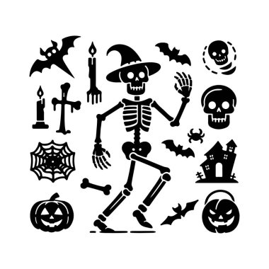 Büyük Korku Cadılar Bayramı Siluetleri Beyaz Arkaplan üzerinde Simge Vektör illüstrasyonu.