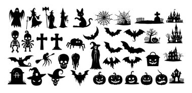 Big Set of Horror Halloween Silhouettes Icon Vector illustration on a white Background. clipart