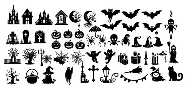 Büyük Korku Cadılar Bayramı Siluetleri Beyaz Arkaplan üzerinde Simge Vektör illüstrasyonu.