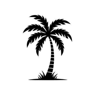 Beyaz Arkaplanda Tropikal Palmiye Ağacı Silüeti Vektör İllüstrasyonu.