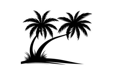 Beyaz Arkaplanda Tropikal Palmiye Ağacı Silüeti Vektör İllüstrasyonu.