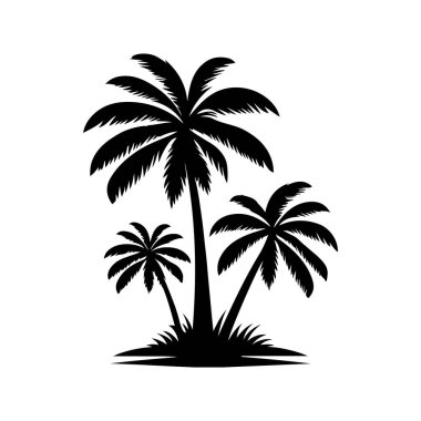 Beyaz Arkaplanda Tropikal Palmiye Ağacı Silüeti Vektör İllüstrasyonu.