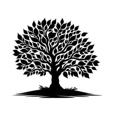 Beyaz arka plan üzerinde izole siluet siyah ağaç. 