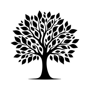 Beyaz arka plan üzerinde izole siluet siyah ağaç. 