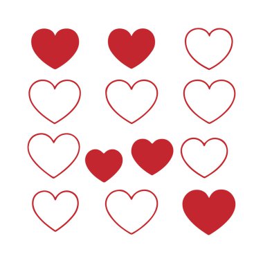 Kalp Şekilleri Çizgisi Sanat, Aşk Şekilleri Simge Taslak Vektör Sanatı. Beyaz Arkaplanda Basit Kırmızı Kalp Şekil Çizgisi Sanatı.