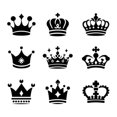 Kraliyet Kralı ve Kraliçesi Taht Silueti Simgesi Beyaz Arkaplan 'da Vektör Tanımlama Ayarları.