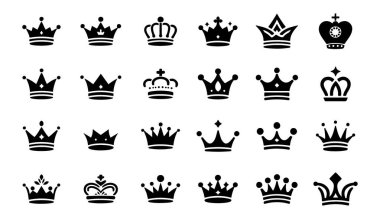 Kraliyet Kralı ve Kraliçesi Taht Silueti Simgesi Beyaz Arkaplan 'da Vektör Tanımlama Ayarları.